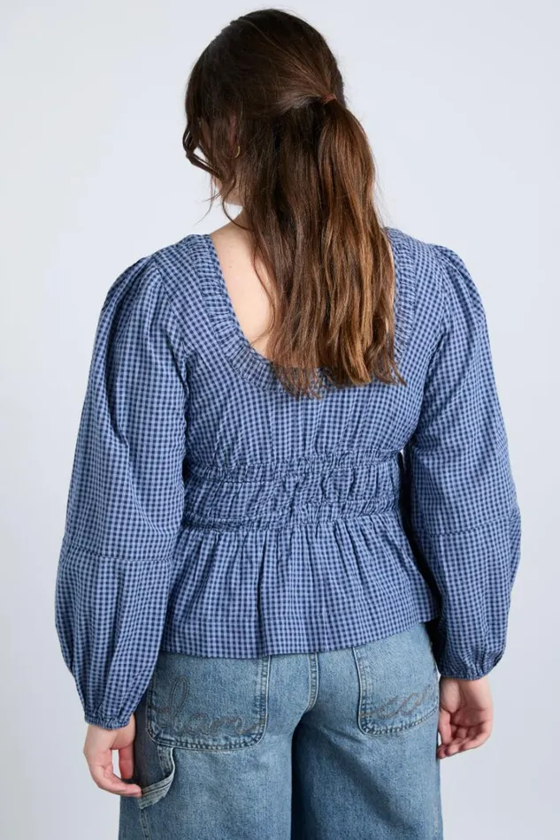 Women Tops Damson Madder Dakota Blouse 8211 Blue Check