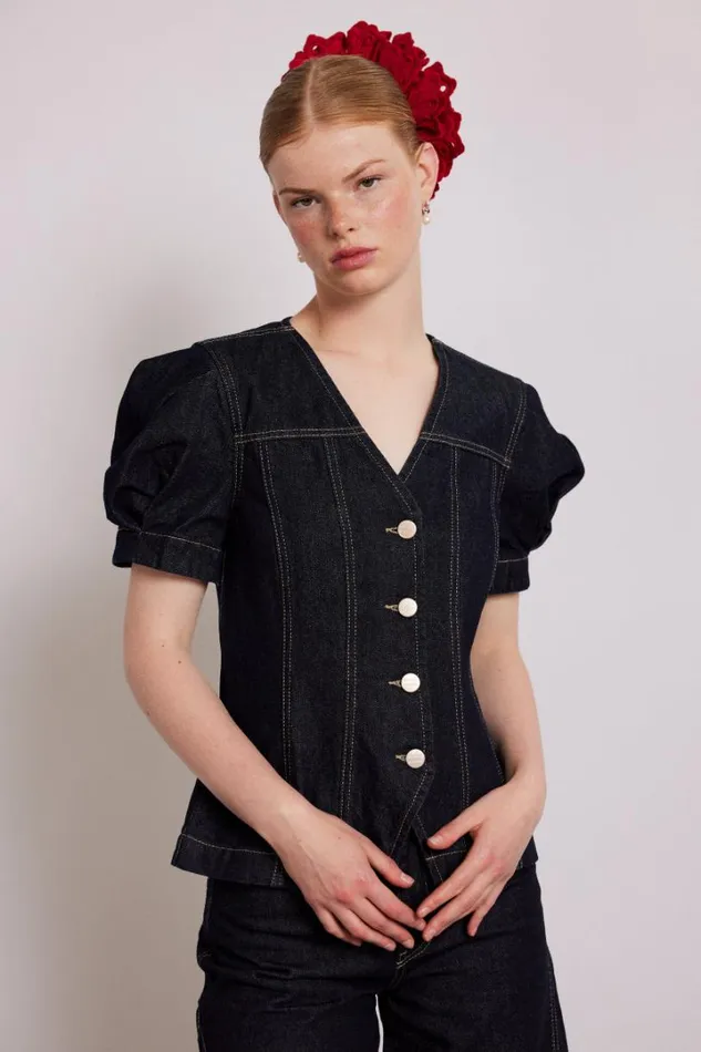 Women Tops Damson Madder Shell Denim Top 8211 Dark Indigo