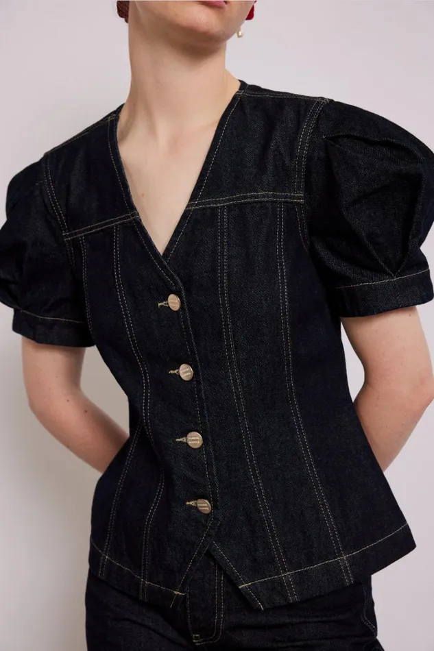 Women Tops Damson Madder Shell Denim Top 8211 Dark Indigo
