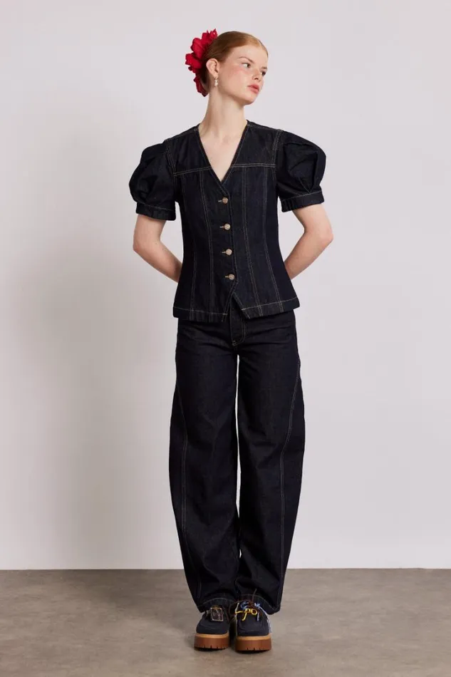 Women Tops Damson Madder Shell Denim Top 8211 Dark Indigo