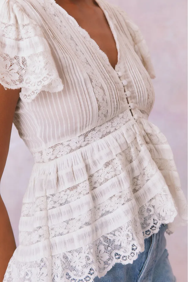 Women Tops LoveShackFancy Quinella Top True White