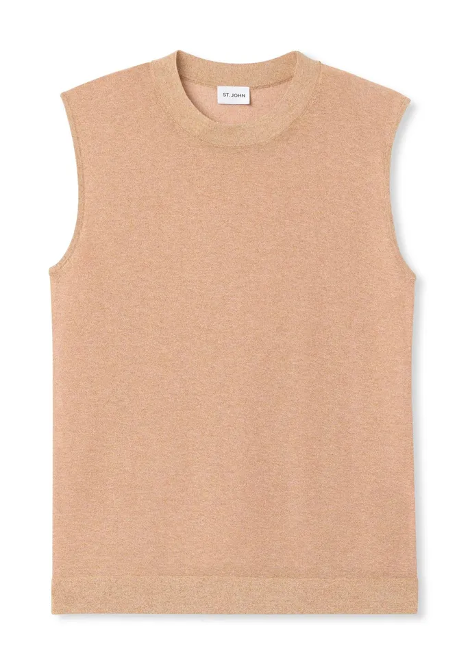 Women Transitional Clothing St John Lurex Jersey Knit Shell Light Blossom