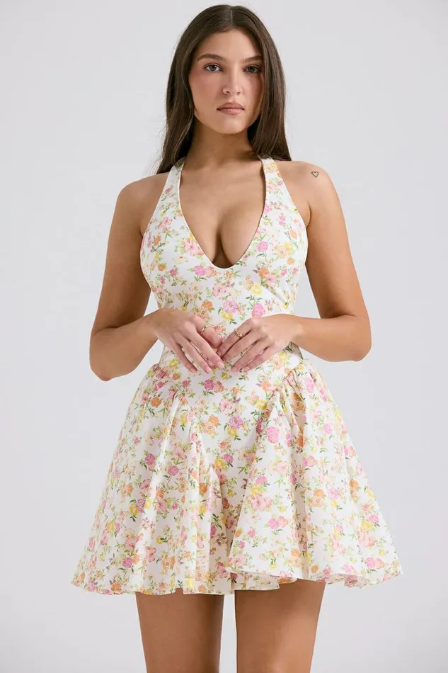 Women Valentia Ivory Meadow Print Cotton Halter Mini Dress House Of CB Dresses Women Valentia Ivory Meadow Print Cotton Halter Mini Dress House Of CB Dresses