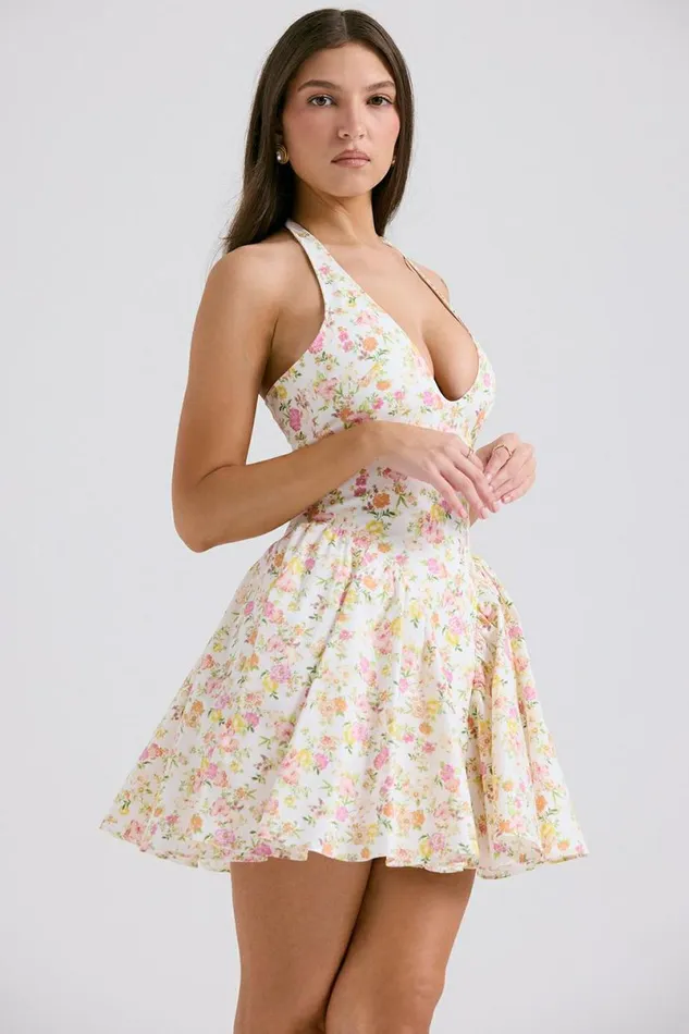 Women Valentia Ivory Meadow Print Cotton Halter Mini Dress House Of CB Dresses Women Valentia Ivory Meadow Print Cotton Halter Mini Dress House Of CB Dresses