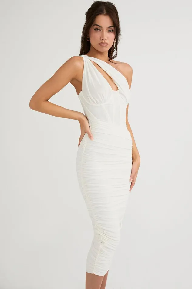 Women Valentina Ivory Asymmetric Cutout Midi Dress House Of CB Dresses Women Valentina Ivory Asymmetric Cutout Midi Dress House Of CB Dresses
