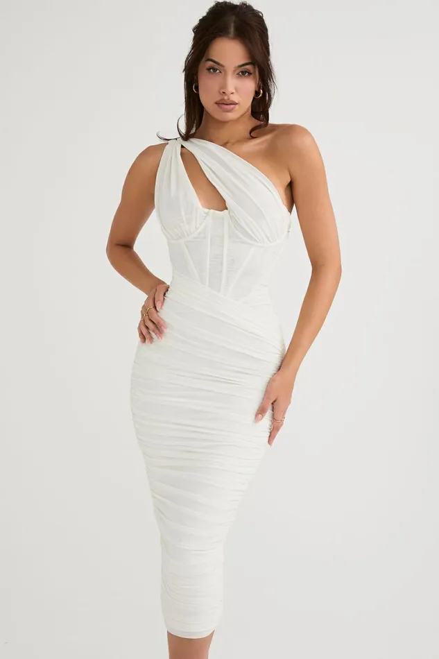Women Valentina Ivory Asymmetric Cutout Midi Dress House Of CB Dresses Women Valentina Ivory Asymmetric Cutout Midi Dress House Of CB Dresses