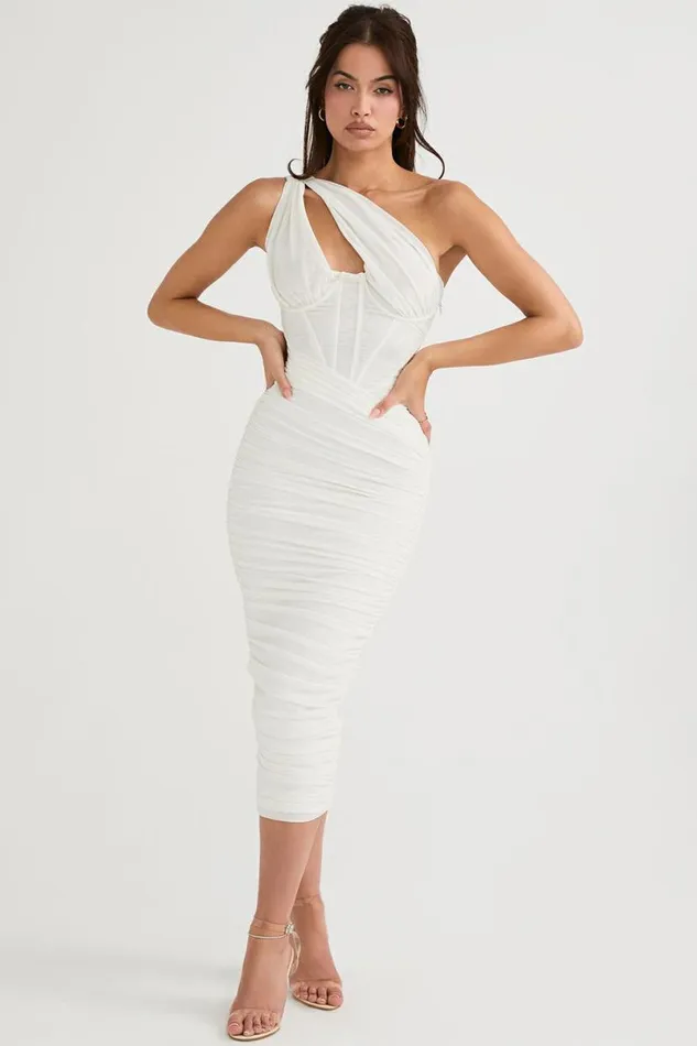 Women Valentina Ivory Asymmetric Cutout Midi Dress House Of CB Dresses Women Valentina Ivory Asymmetric Cutout Midi Dress House Of CB Dresses