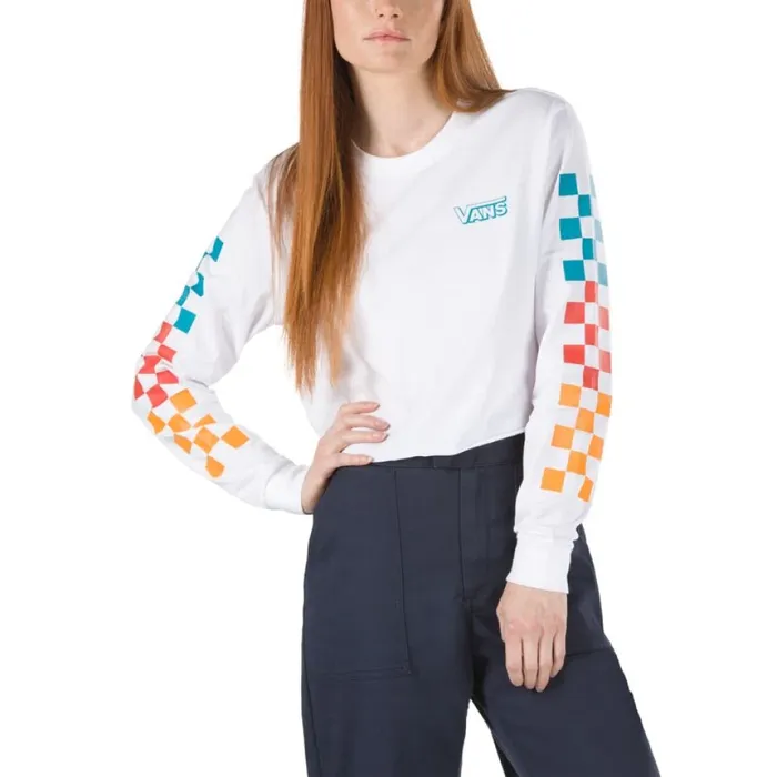 Women Vans Downpour Cropped Long Sleeve Tee White TShirts and Tanks