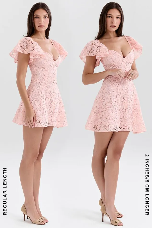 Women Verity Perfectly Pink Floral Lace Mini Dress House Of CB Dresses