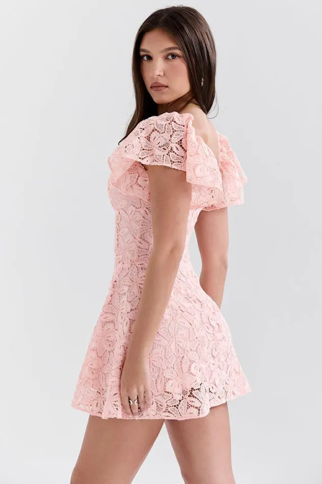 Women Verity Perfectly Pink Floral Lace Mini Dress House Of CB Dresses