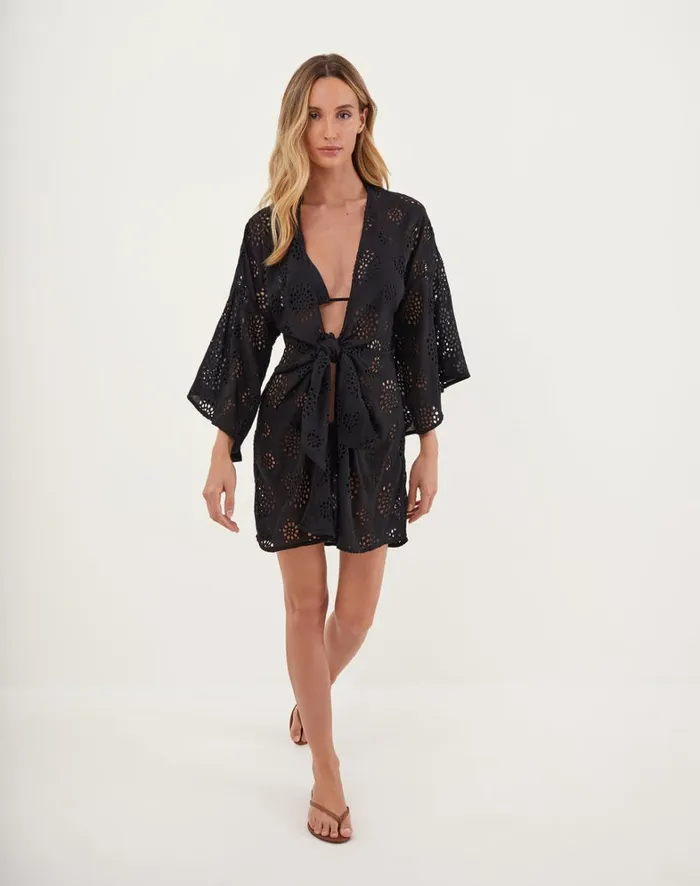 Women ViX Paula Hermanny Cover Ups Perola Knot Short Cover Up 8211 Black