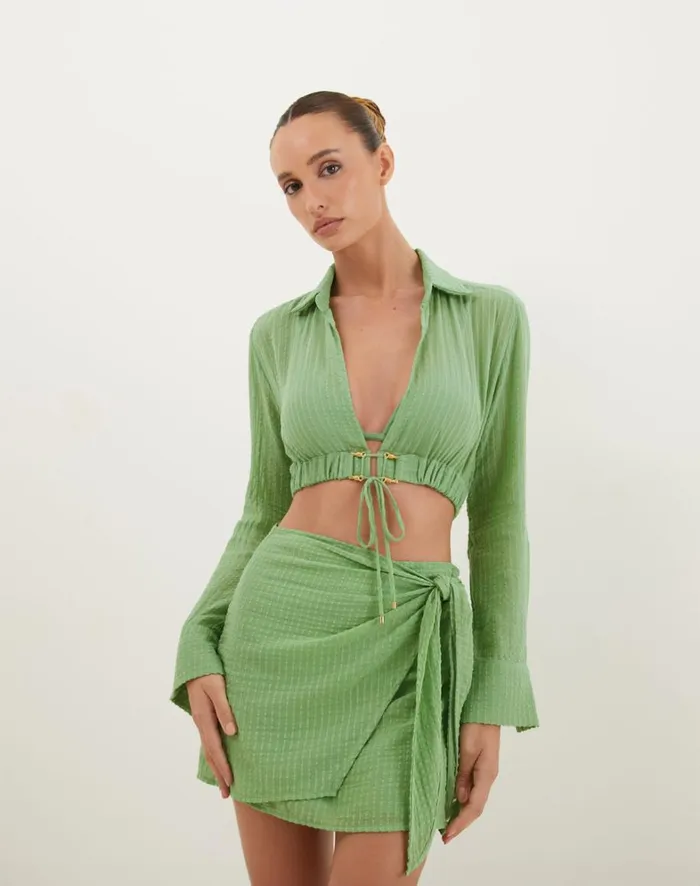 Women ViX Paula Hermanny Tops Alexia Detail Blouse 8211 Aloe