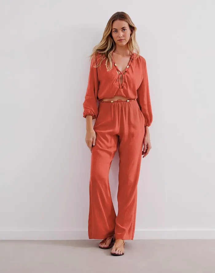 Women ViX Paula Hermanny Tops Ino Long Sleeve Blouse 8211 Brick