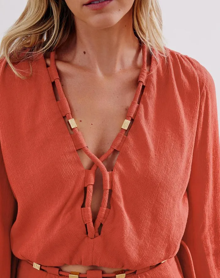 Women ViX Paula Hermanny Tops Ino Long Sleeve Blouse 8211 Brick