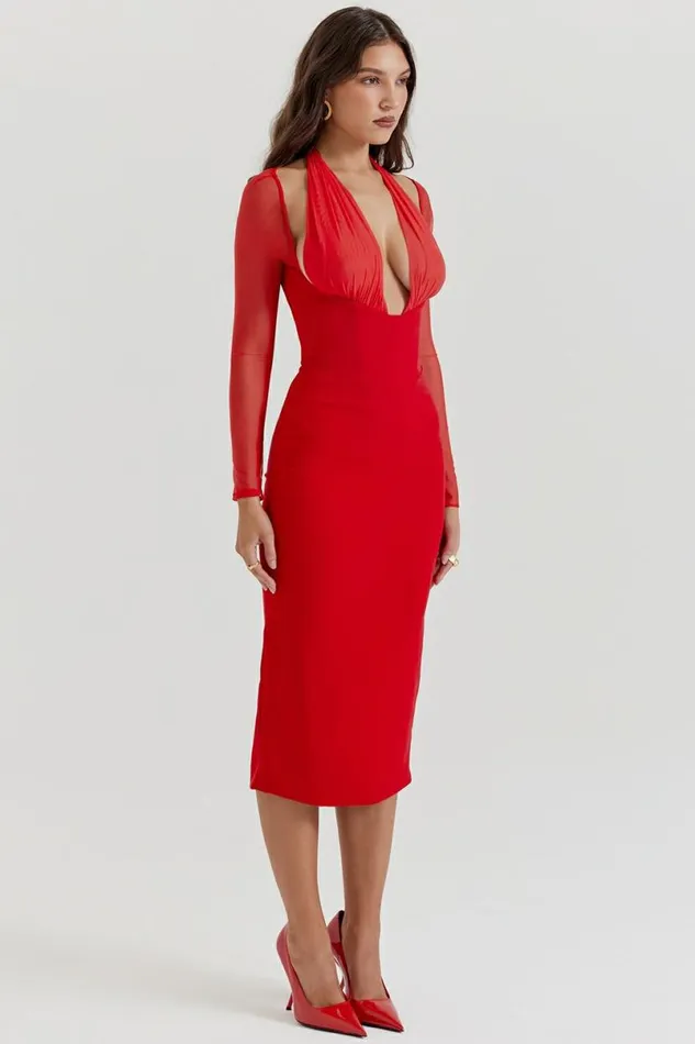 Women Yasmin Scarlet Plunge Midi Dress House Of CB Dresses Women Yasmin Scarlet Plunge Midi Dress House Of CB Dresses