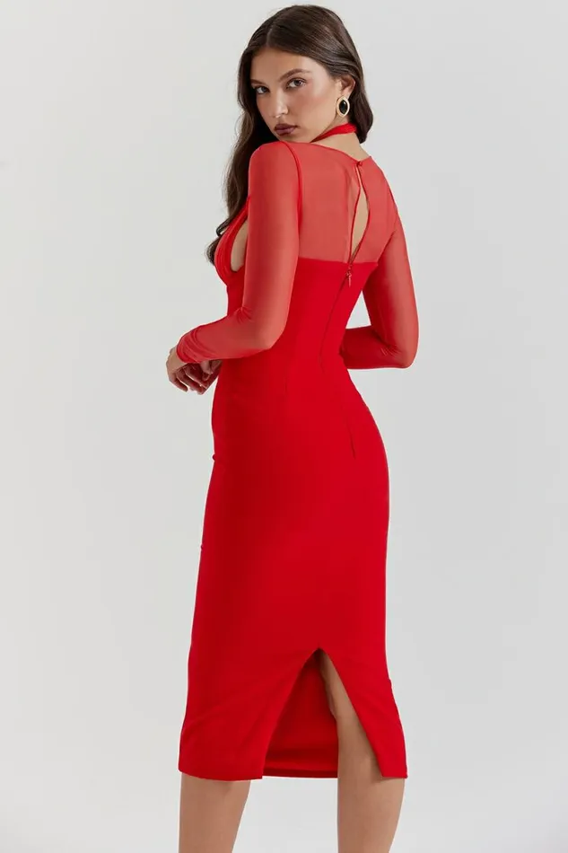 Women Yasmin Scarlet Plunge Midi Dress House Of CB Dresses Women Yasmin Scarlet Plunge Midi Dress House Of CB Dresses