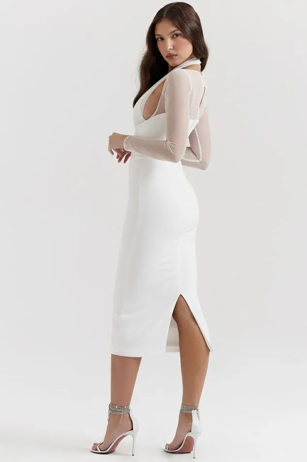 Women Yasmin White Plunge Midi Dress House Of CB Dresses