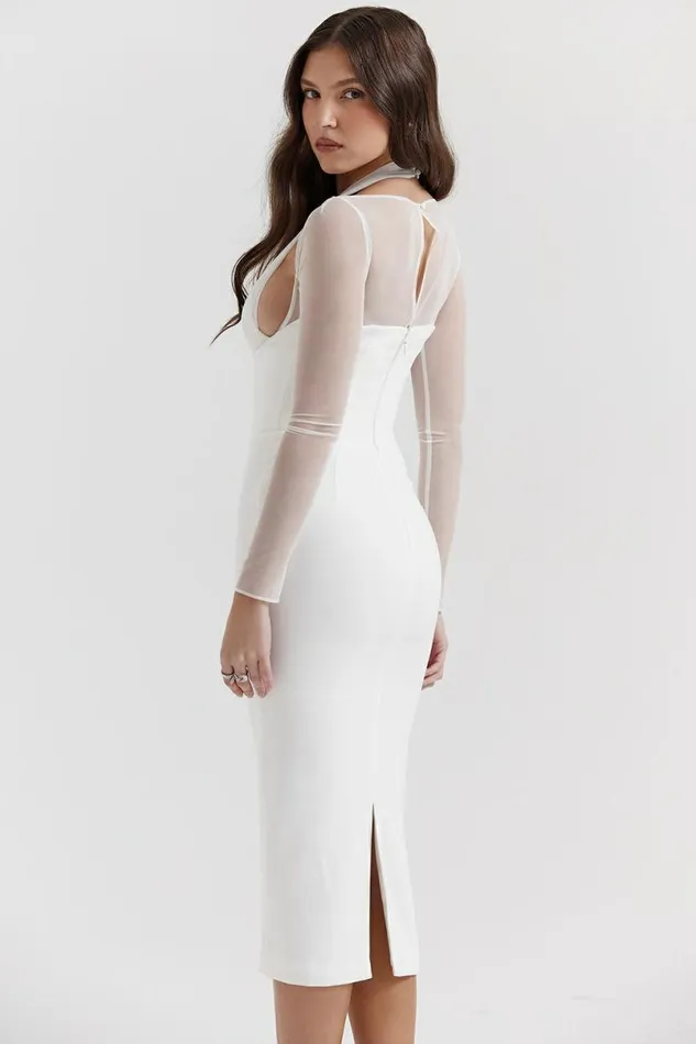 Women Yasmin White Plunge Midi Dress House Of CB Dresses