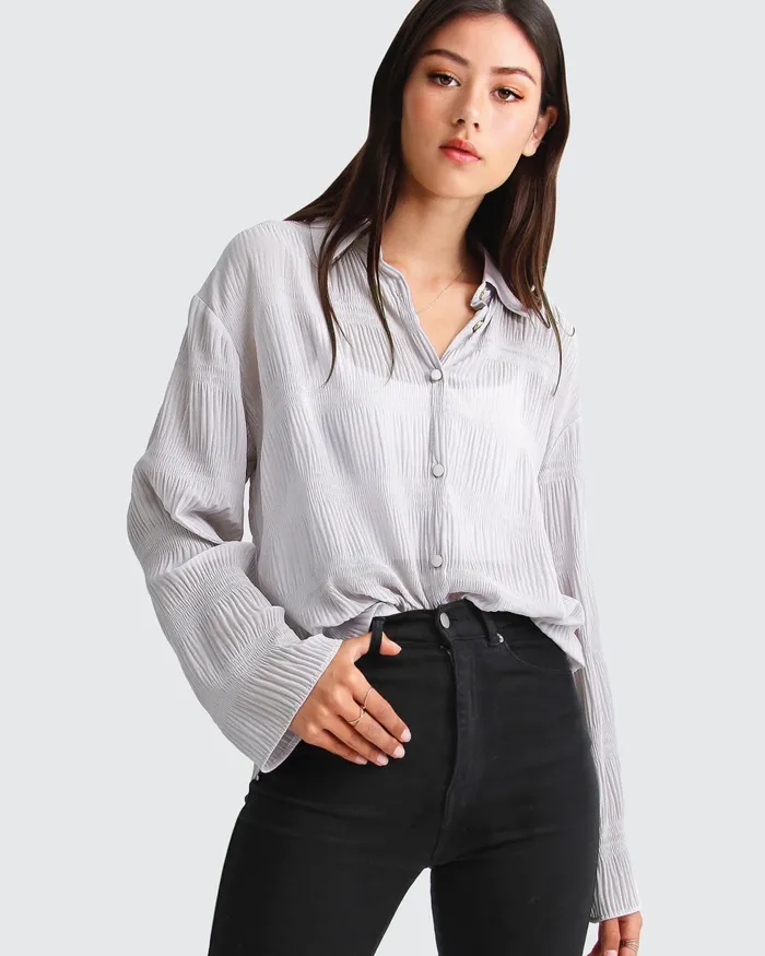 Women Yoko Shirred Chiffon Blouse 8211 Grey Tops Belle and Bloom