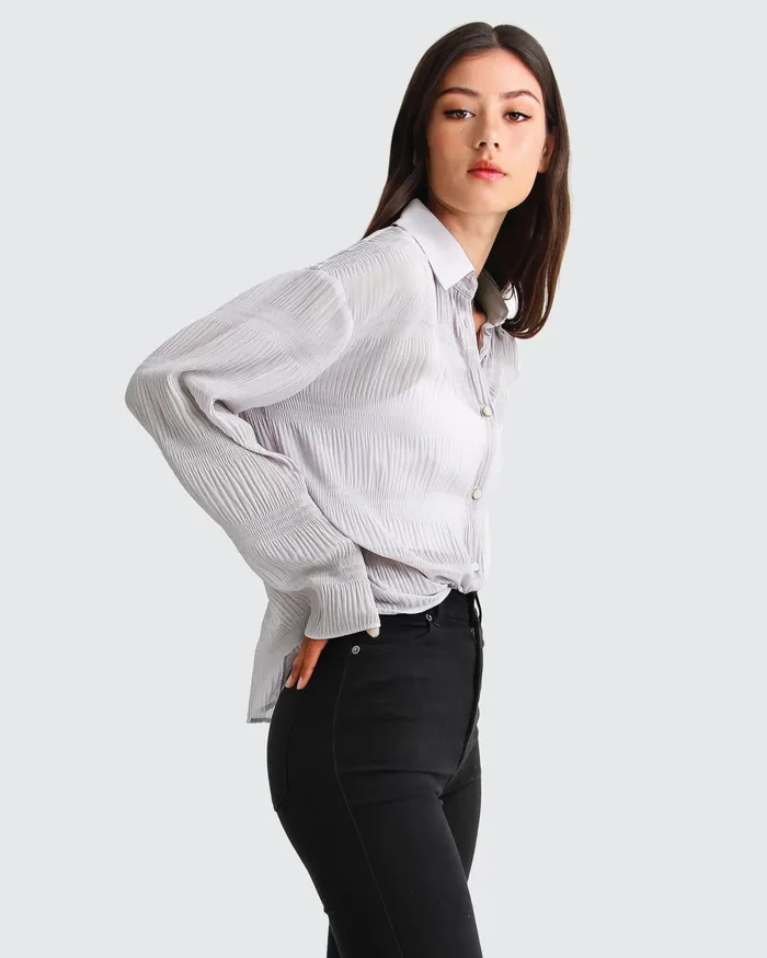 Women Yoko Shirred Chiffon Blouse 8211 Grey Tops Belle and Bloom