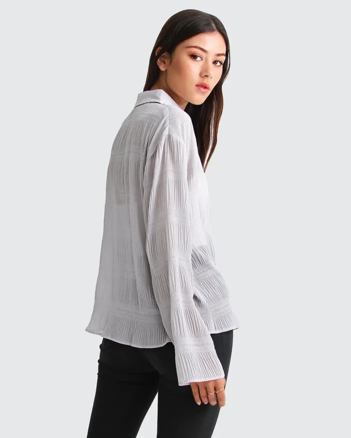 Women Yoko Shirred Chiffon Blouse 8211 Grey Tops Belle and Bloom
