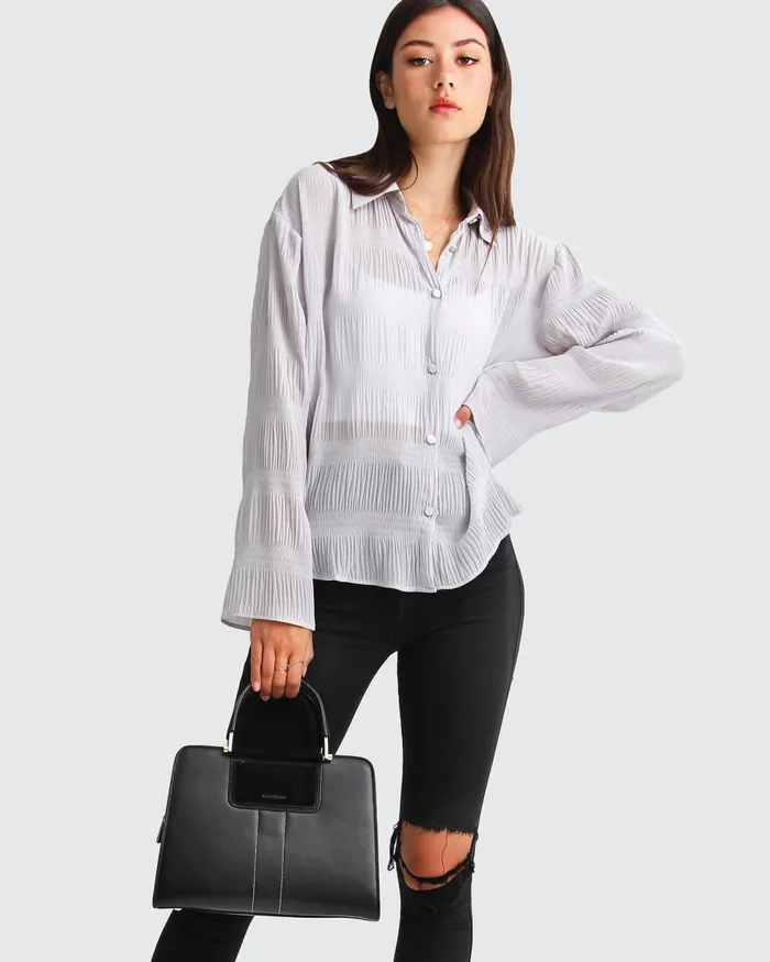 Women Yoko Shirred Chiffon Blouse 8211 Grey Tops Belle and Bloom