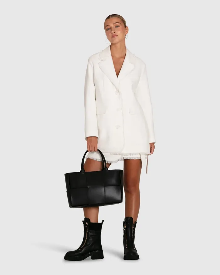Women Young Blood Frayed Edge Blazer 8211 Cream Coats and Jackets Belle and Bloom