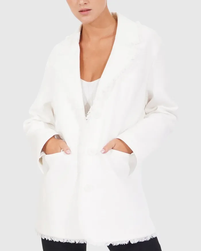 Women Young Blood Frayed Edge Blazer 8211 Cream Coats and Jackets Belle and Bloom