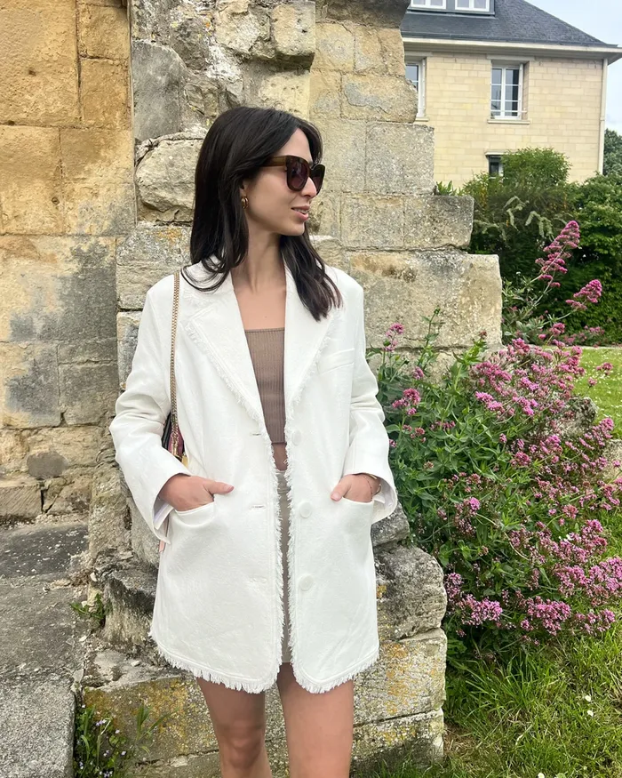 Women Young Blood Frayed Edge Blazer 8211 Cream Coats and Jackets Belle and Bloom