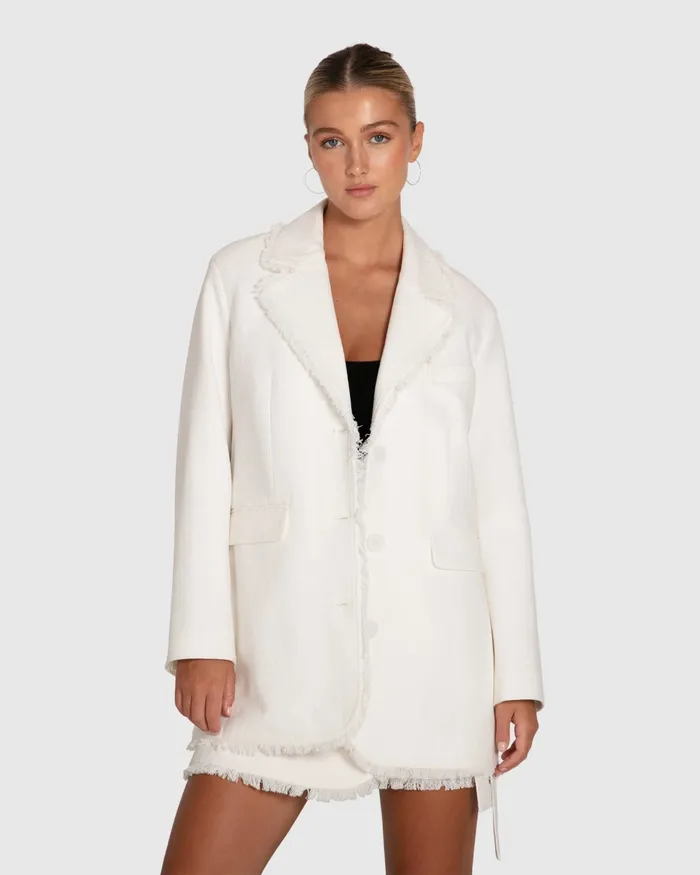 Women Young Blood Frayed Edge Blazer 8211 Cream Coats and Jackets Belle and Bloom