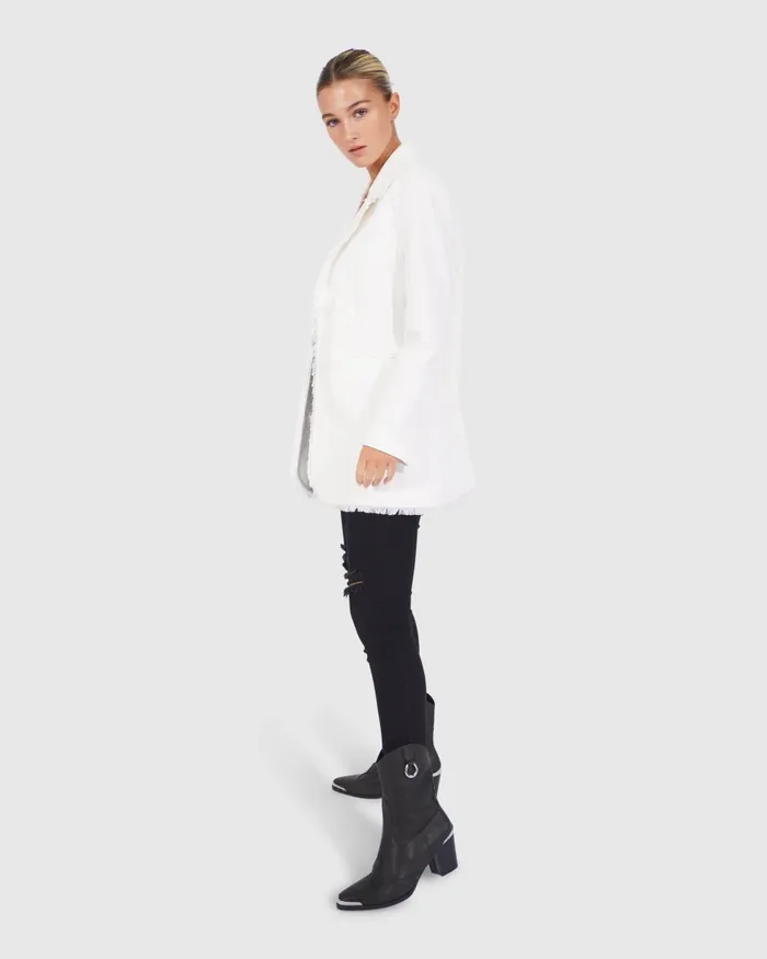 Women Young Blood Frayed Edge Blazer 8211 Cream Coats and Jackets Belle and Bloom