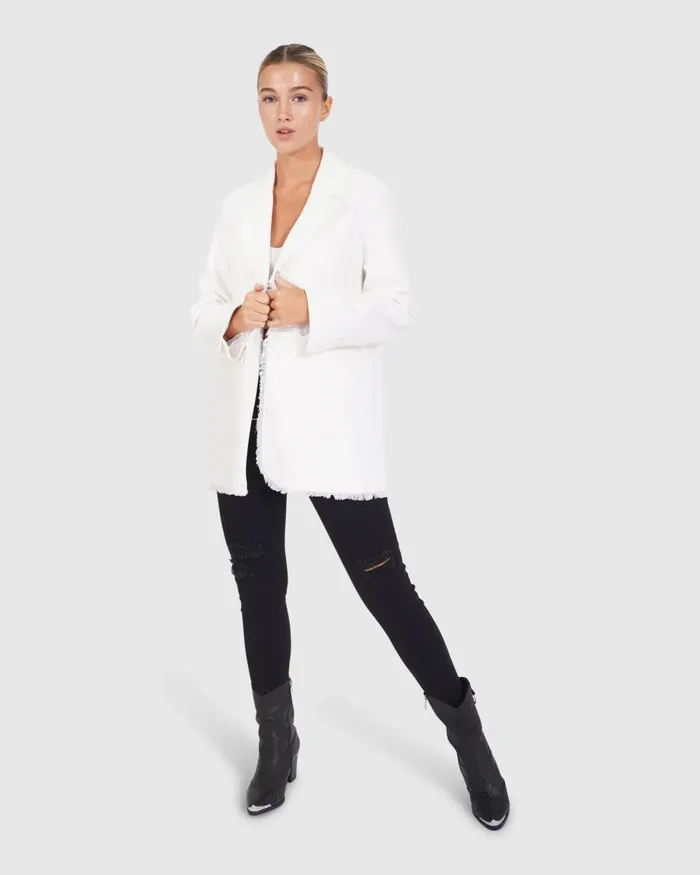 Women Young Blood Frayed Edge Blazer 8211 Cream Coats and Jackets Belle and Bloom