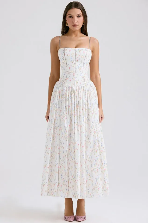 Women Ysabella White Posy Print Cotton Maxi Sundress House Of CB Dresses