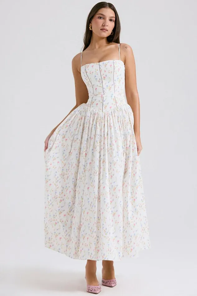 Women Ysabella White Posy Print Cotton Maxi Sundress House Of CB Dresses