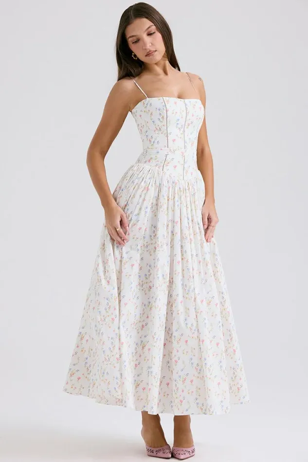 Women Ysabella White Posy Print Cotton Maxi Sundress House Of CB Dresses