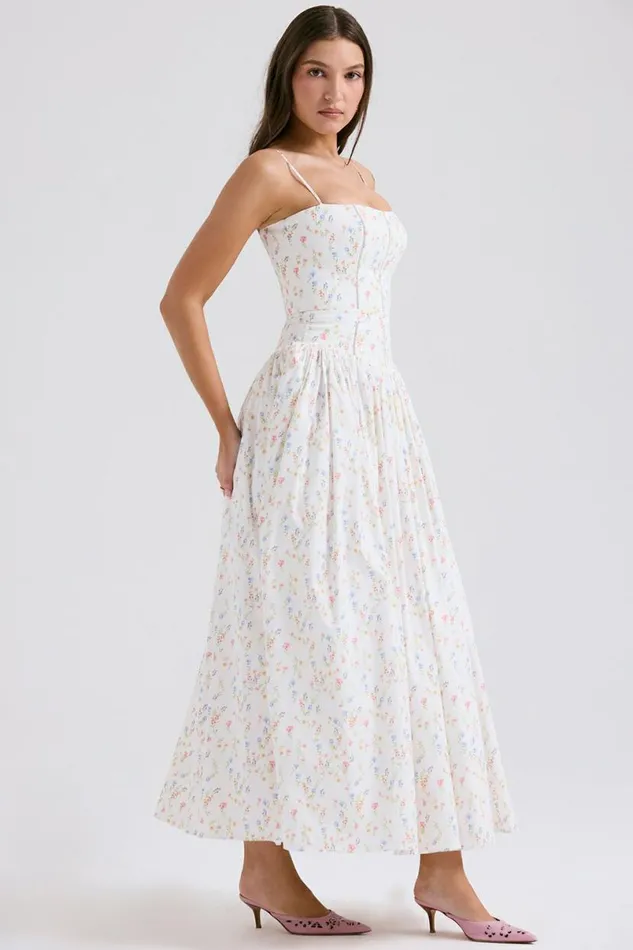 Women Ysabella White Posy Print Cotton Maxi Sundress House Of CB Dresses
