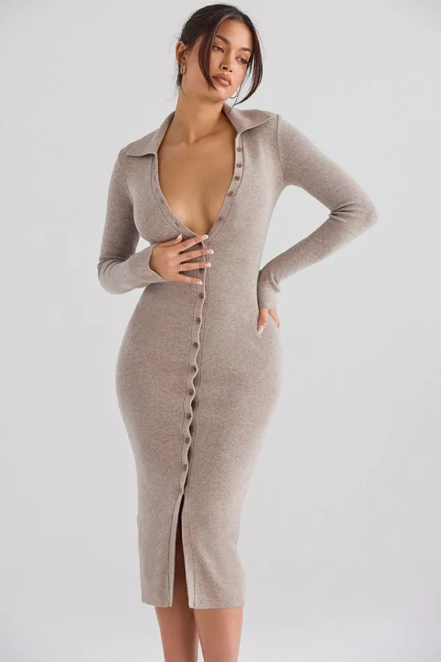 Women Yvette Beige Cashmere Knit Midi Dress House Of CB Dresses Women Yvette Beige Cashmere Knit Midi Dress House Of CB Dresses