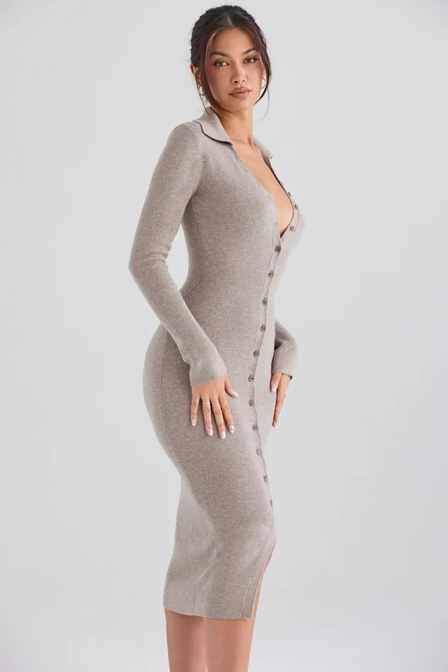 Women Yvette Beige Cashmere Knit Midi Dress House Of CB Dresses Women Yvette Beige Cashmere Knit Midi Dress House Of CB Dresses