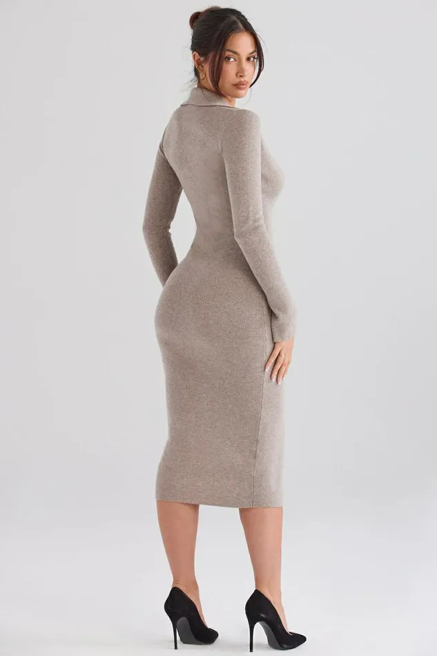 Women Yvette Beige Cashmere Knit Midi Dress House Of CB Dresses Women Yvette Beige Cashmere Knit Midi Dress House Of CB Dresses
