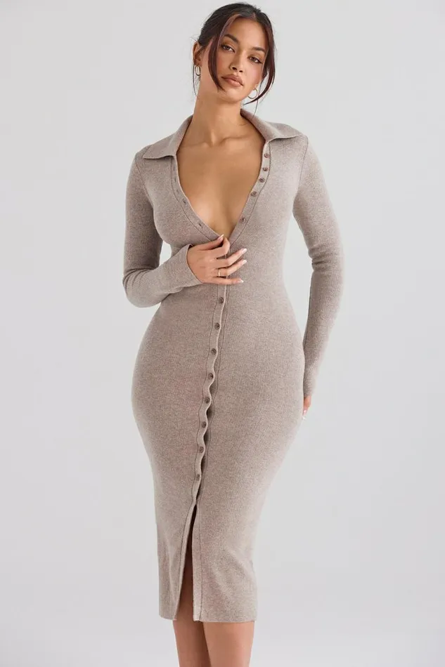 Women Yvette Beige Cashmere Knit Midi Dress House Of CB Dresses Women Yvette Beige Cashmere Knit Midi Dress House Of CB Dresses