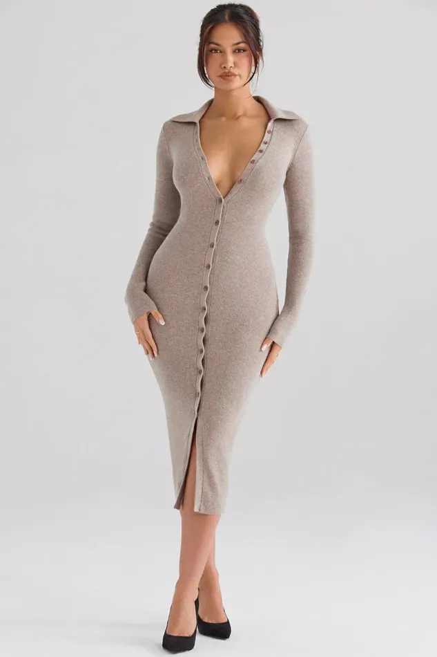 Women Yvette Beige Cashmere Knit Midi Dress House Of CB Dresses Women Yvette Beige Cashmere Knit Midi Dress House Of CB Dresses