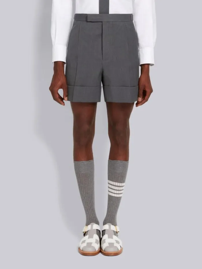 Wool Pique Suiting Single Pleat Shorts Medium Grey Men Thom Browne Trousers