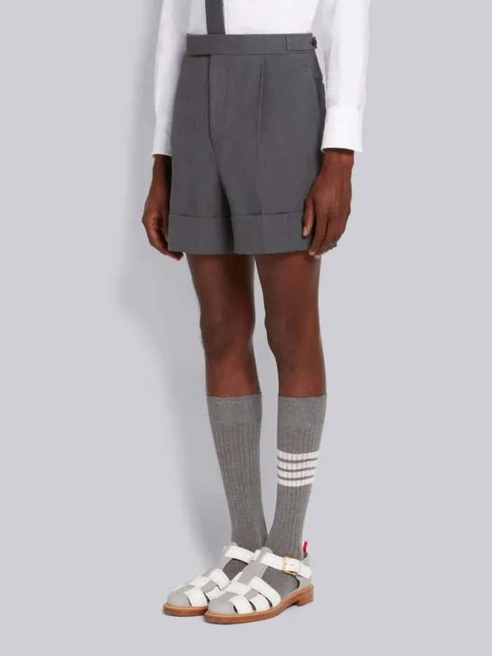 Wool Pique Suiting Single Pleat Shorts Medium Grey Men Thom Browne Trousers