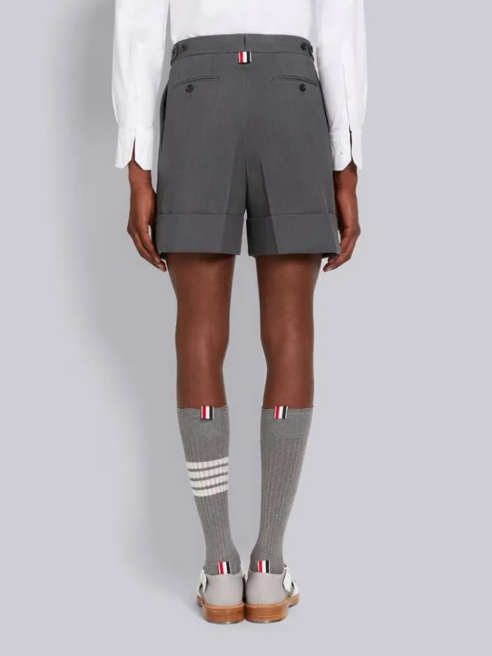 Wool Pique Suiting Single Pleat Shorts Medium Grey Men Thom Browne Trousers