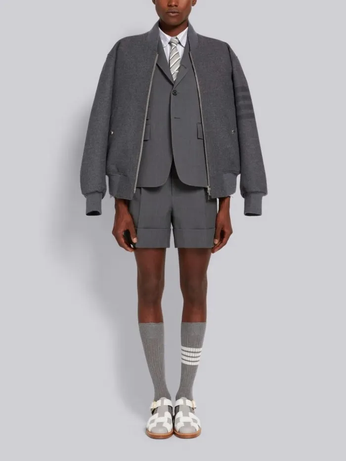 Wool Pique Suiting Single Pleat Shorts Medium Grey Men Thom Browne Trousers