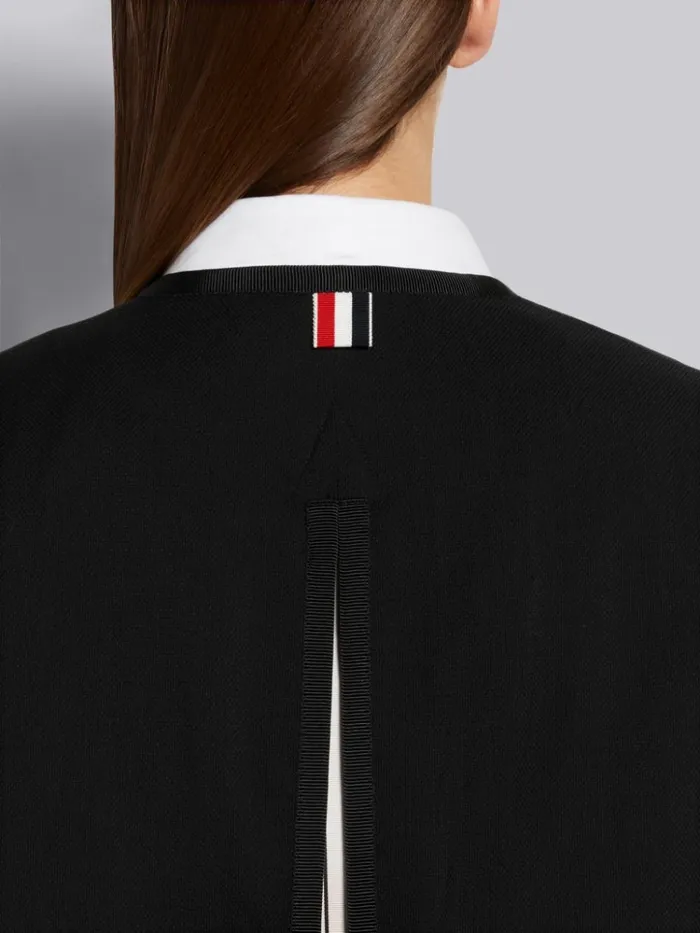 Wool Pique Suiting Tonal Tipping Silk Jacquard Box Pleat Double Breasted Cardigan Jacket Black Women Thom Browne Jackets