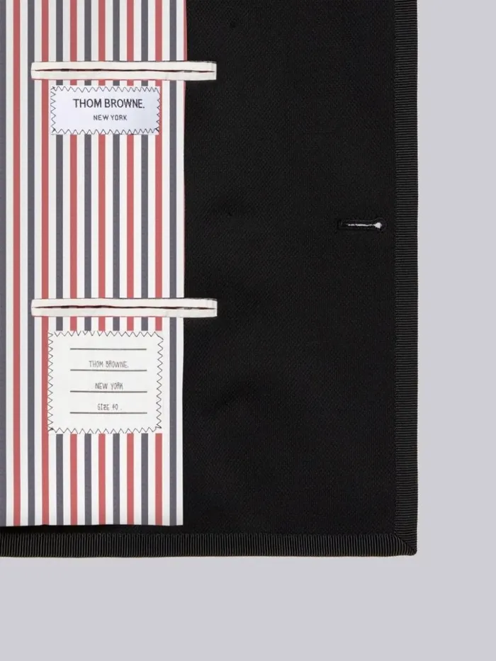 Wool Pique Suiting Tonal Tipping Silk Jacquard Box Pleat Double Breasted Cardigan Jacket Black Women Thom Browne Jackets