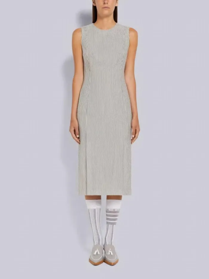 Wool Seersucker 4vent Sleeveless Below The Knee Pencil Dress Medium Grey Women Thom Browne Dresses Wool Seersucker 4vent Sleeveless Below The Knee Pencil Dress Medium Grey Women Thom Browne Dresses