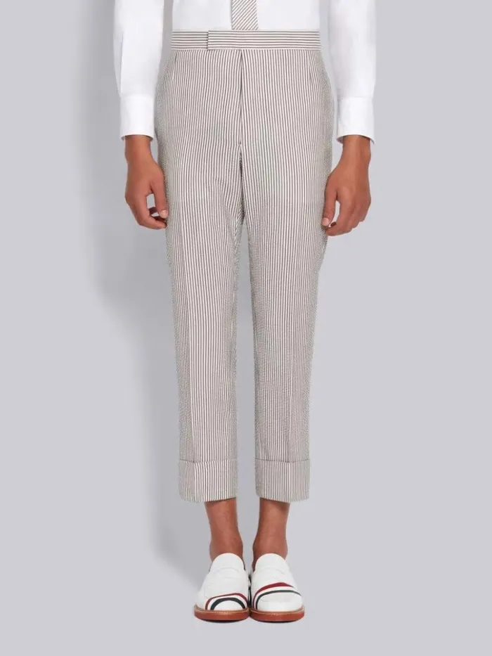 Wool Seersucker Classic Trouser Medium Grey Men Thom Browne Trousers