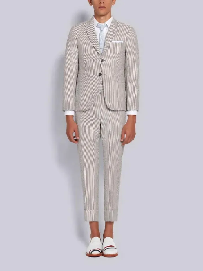 Wool Seersucker Classic Trouser Medium Grey Men Thom Browne Trousers